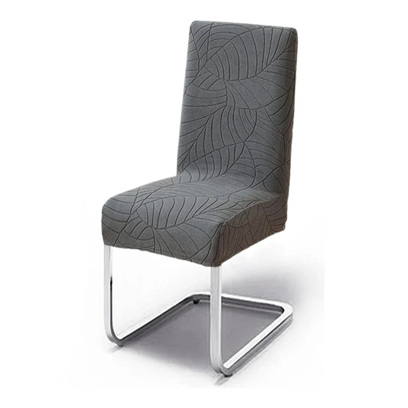 housse chaise extensible motif feuilles gris clair siège salle manger cuisine moderne