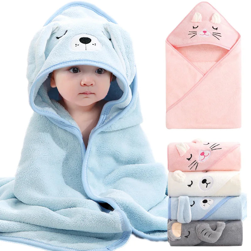 serviette bain bébé robe ours chat enfant douce veloutée glissière sourire yeux oreilles