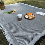 couverture pique nique tissée moderne motif géométrique opaque polyester jute gris blanc