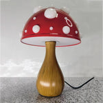 lampe poser led rouge blanche texture bois moderne points blancs chapeau