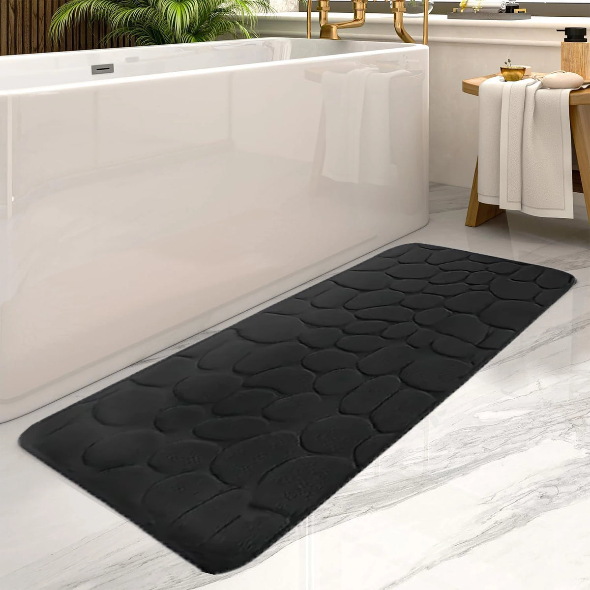 tapis bain gris moderne texture cailloux antidérapant absorbant 120cm 50cm