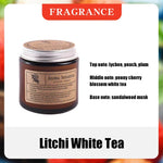 bougie parfumée soja sans fumée aromathérapie forme coupe marron clair étiquette blanche minimaliste hand