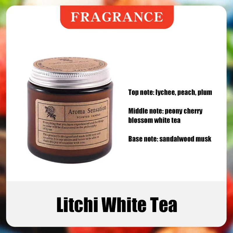 bougie parfumée soja sans fumée aromathérapie forme coupe marron clair étiquette blanche minimaliste hand
