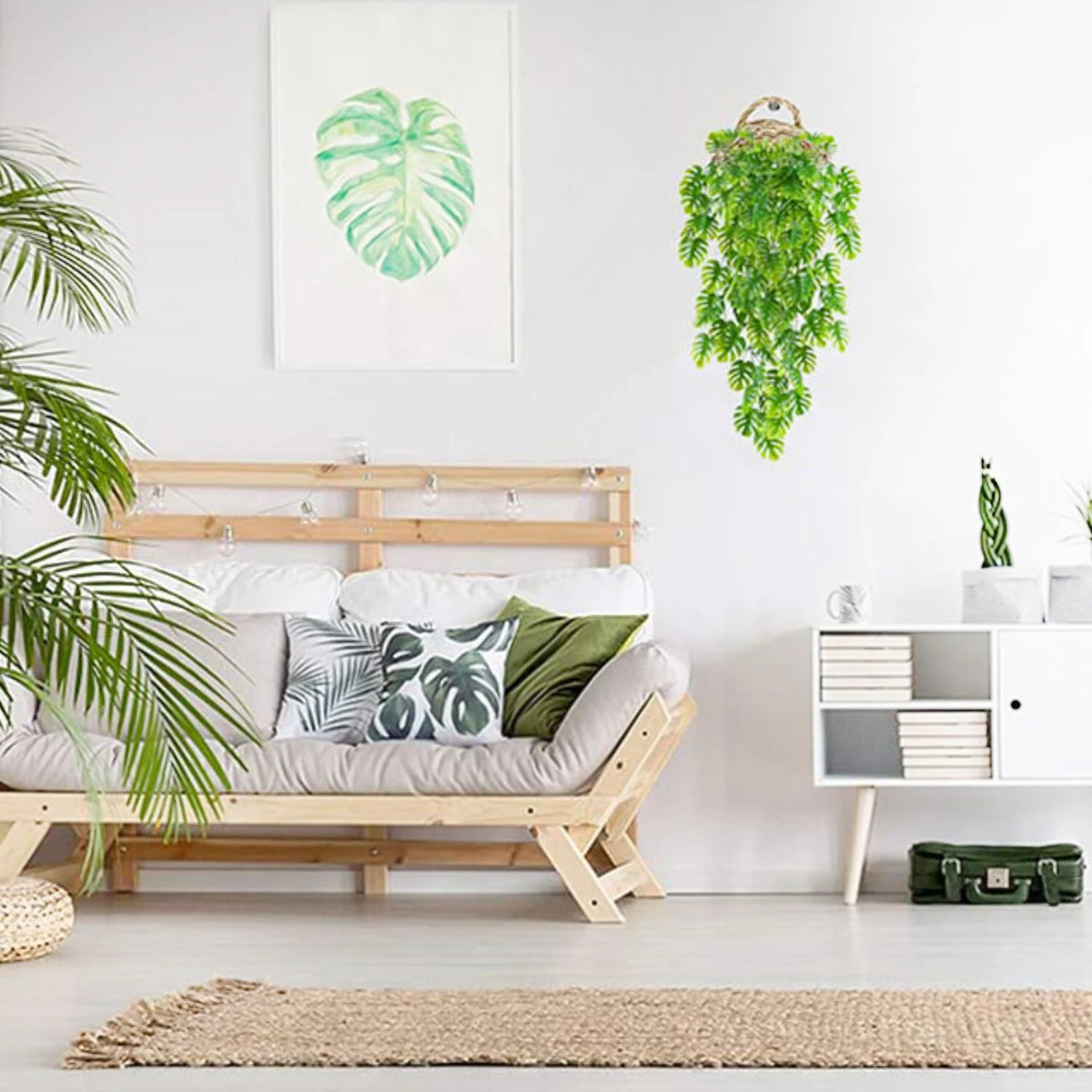 plantes artificielles suspendues feuilles vertes modernes minimalisteextérieur accrochées cordelettes support suspension