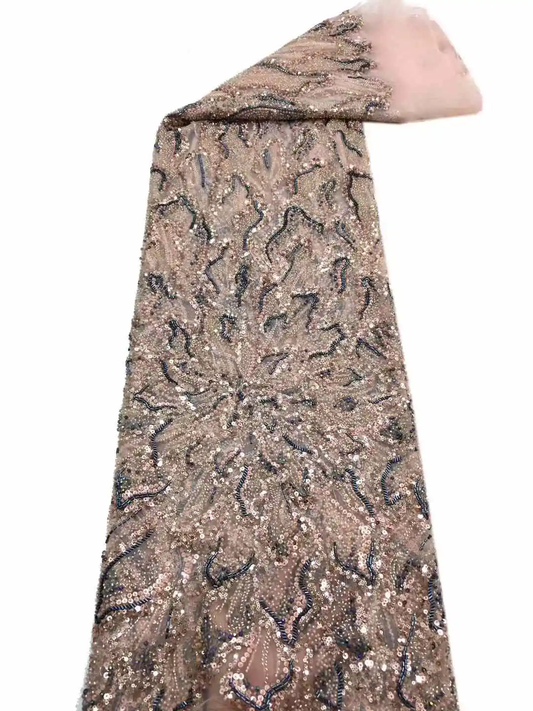 tissu polyester dentelle floral élégant noir doré rose violet translucide soirée mariage