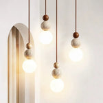 suspension lumineuse moderne boules bois naturel finition mat blanc marron beige