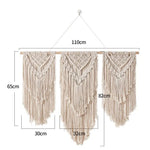 tapisserie macramé bohème franges géométriques beige clair mur décoration artisanal coton lavage main