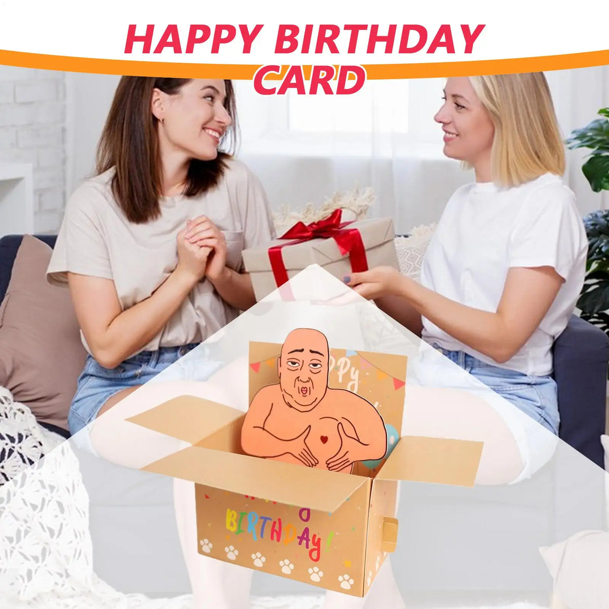 carte pop up anniversaire homme nu ballons happy birthday enveloppe ruban orange multicolore festive