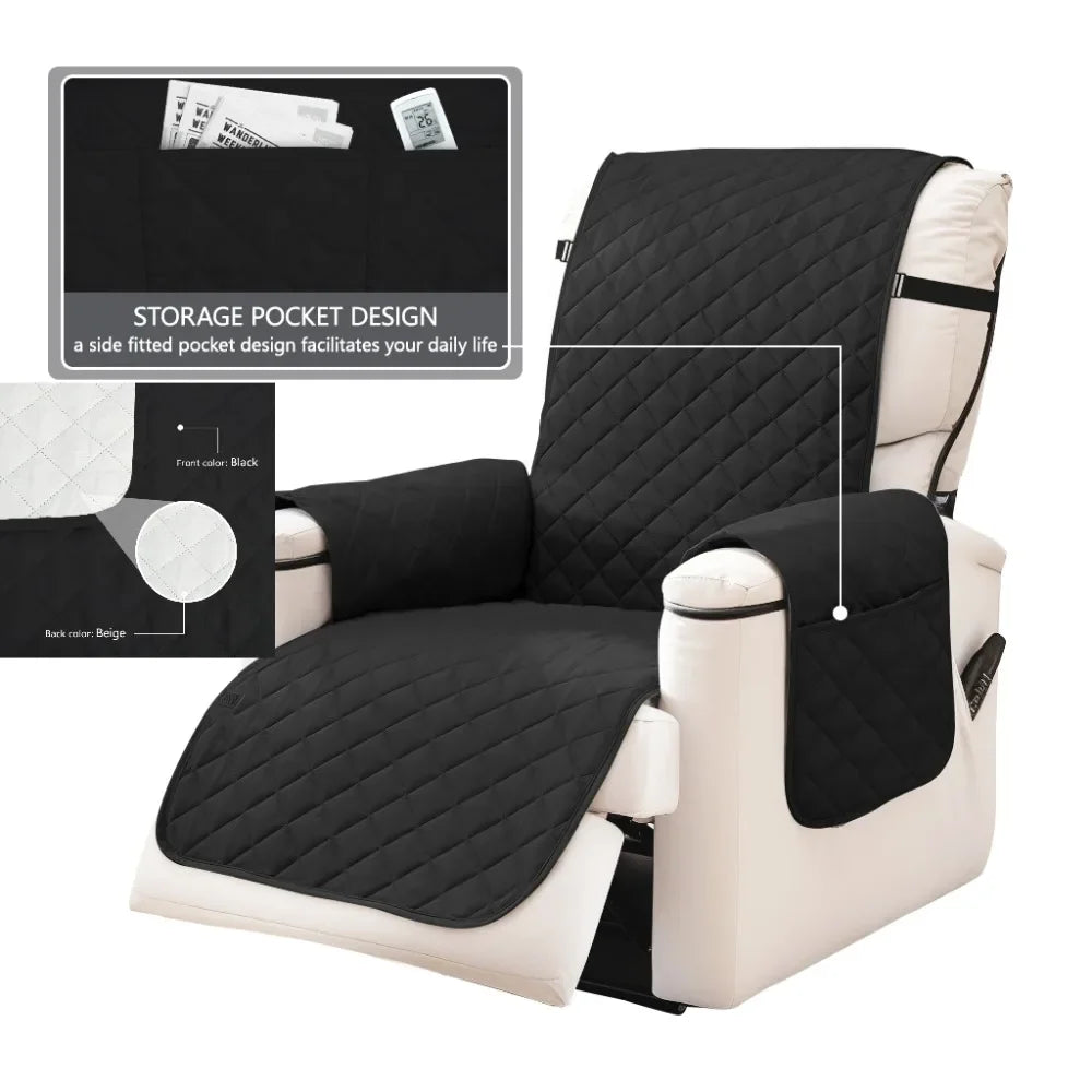 Housse fauteuil gris moderne quilted boucles métalliques poche lavage machine salon chambre