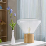 lampe poser transparente bois minimaliste moderne ampoule led base bois conique