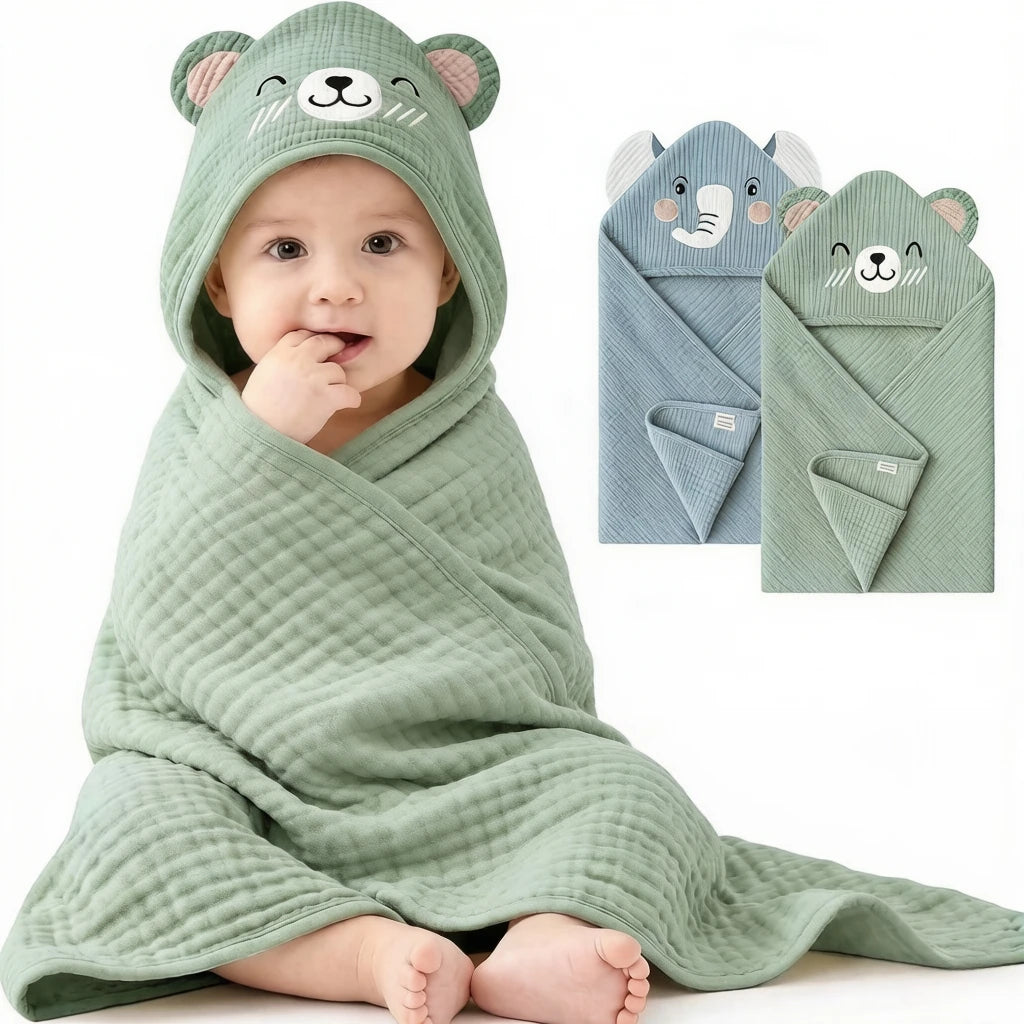 serviettes bain bébé rose poudré capuche oreilles lapin coton fibre bambou absorbant doux gaufrettes