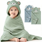 serviettes bain bébé rose poudré capuche oreilles lapin coton fibre bambou absorbant doux gaufrettes