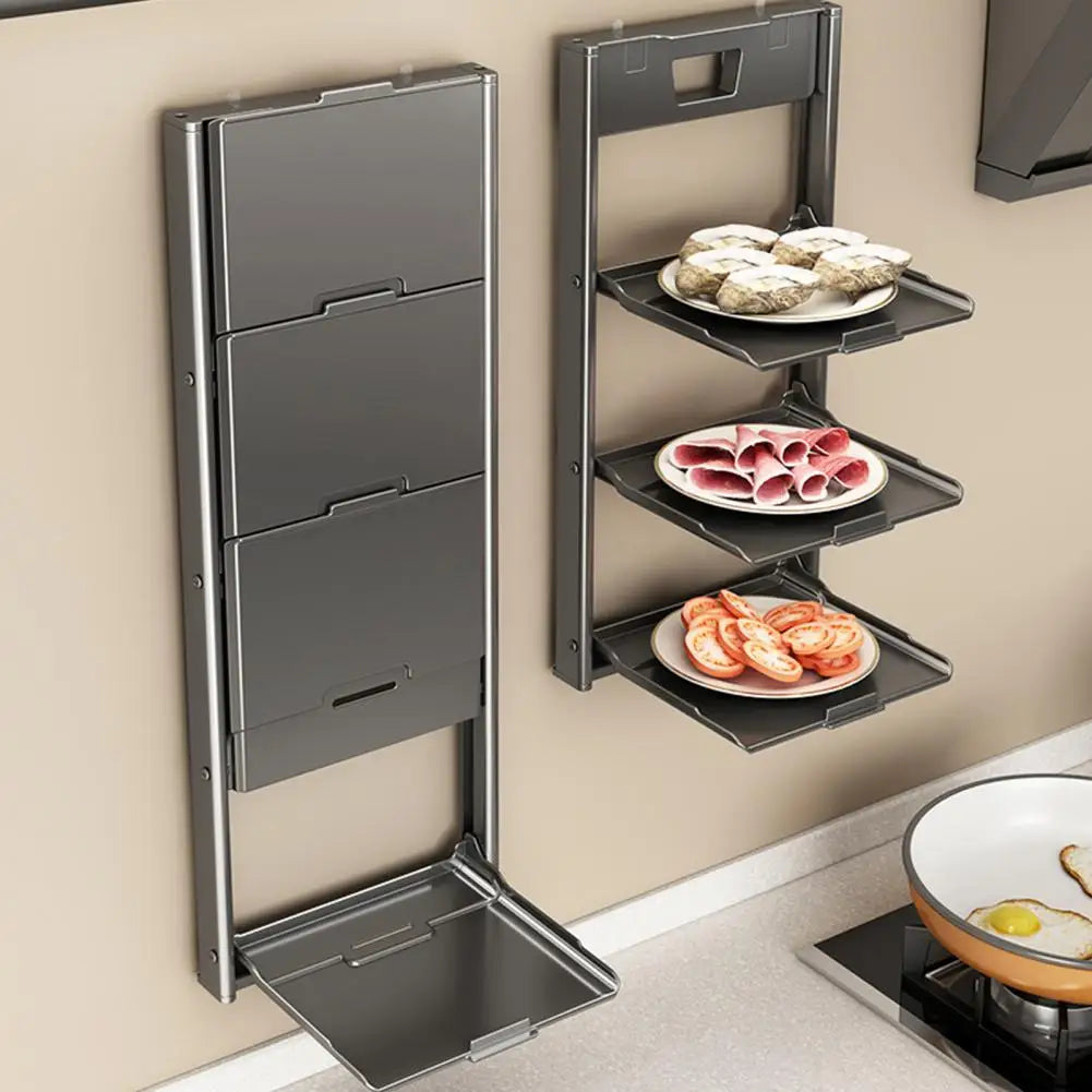 étagère murale bois acier ventouse rangement cuisine pliable empilable moderne salon gris métallisé