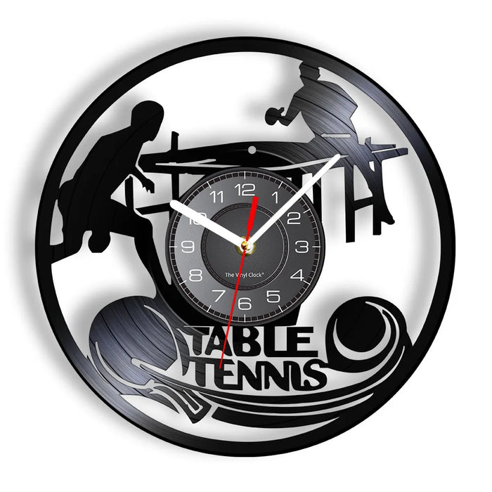 horloge murale silhouettes tennis table tenis noir blanche aiguille rouge graphique moderne