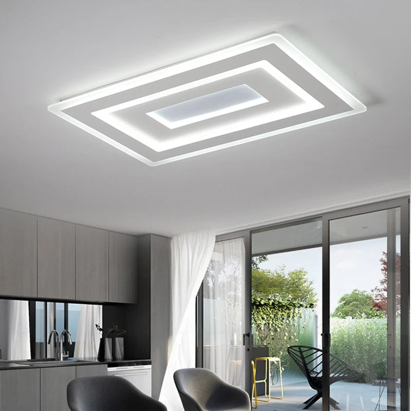 plafonnier led moderne blanc rectangulaire carrés superposés intérieur salon chambre coucher