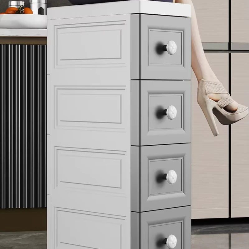 rangements mural blanc gris moderne minimaliste meuble tiroirs poignées roulettes