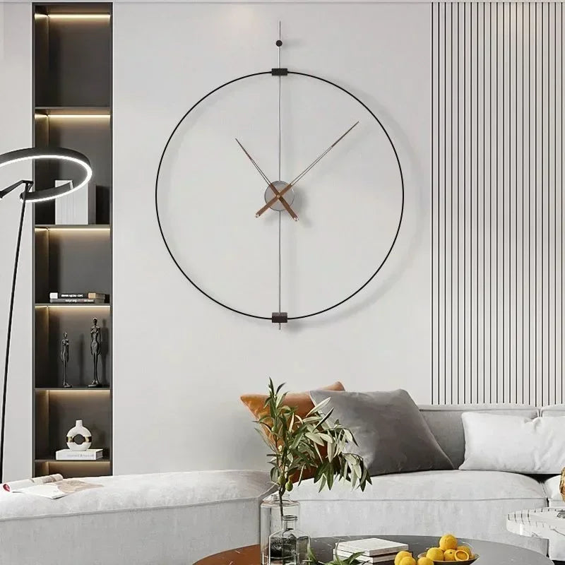 horloge murale moderne noir doré aiguilles circulaire minimaliste 98cm fixations vis contemporaine scandinave