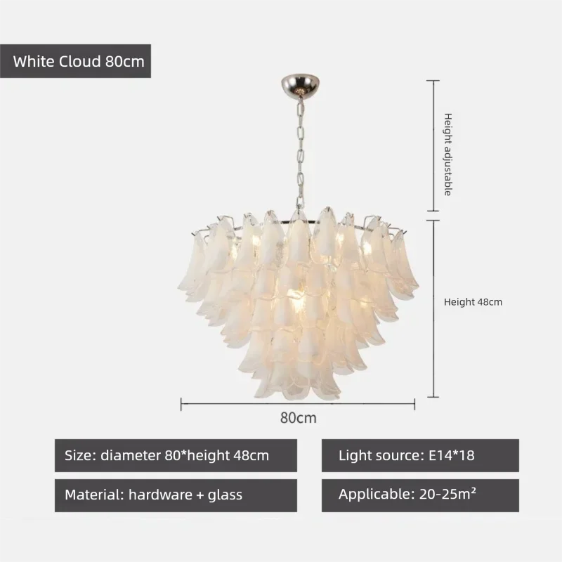 Suspension lumineuse moderne verre blanc translucide chaîne organique 50cm 60cm 80cm lumière froide naturelle
