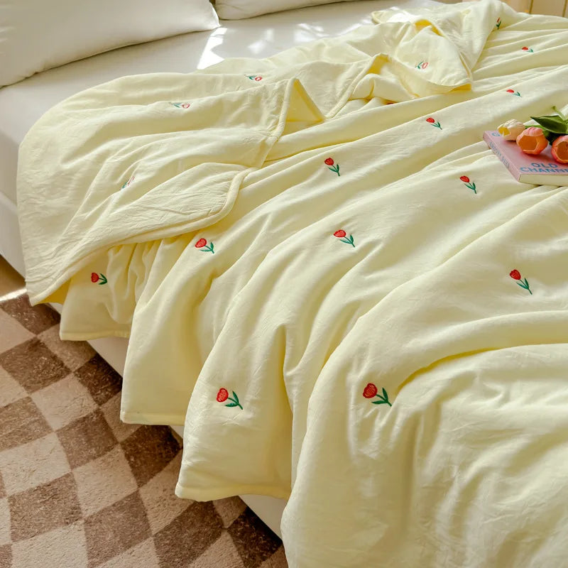 couverture coton fleur bébé lit doux jaune rouge verte simple chambre été rafraîchissante