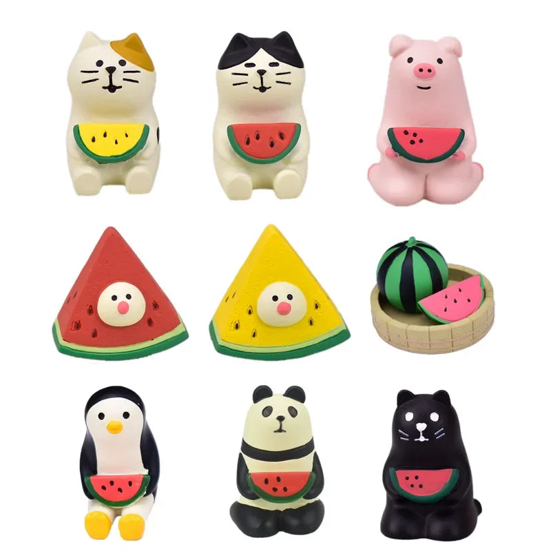 figurine résine chat oiseau fruit pastèque citron décoration miniature cartoon mignon japonais