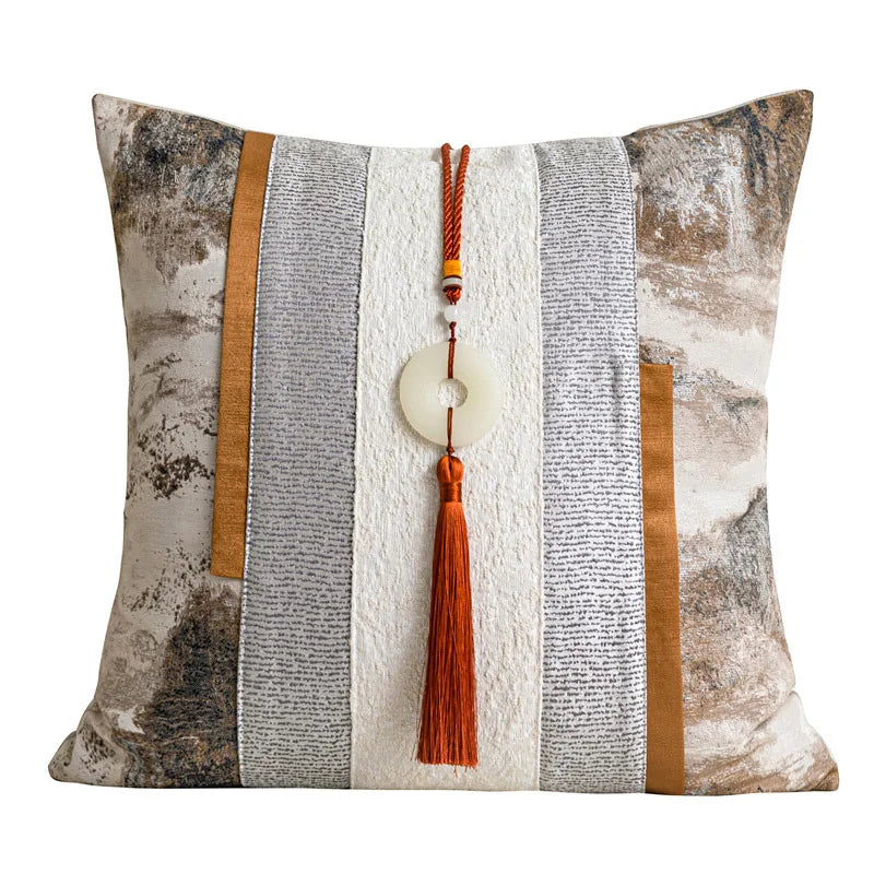 housses coussins marron beige abstrait texture veloutée contemporains décoratifs adhésifs