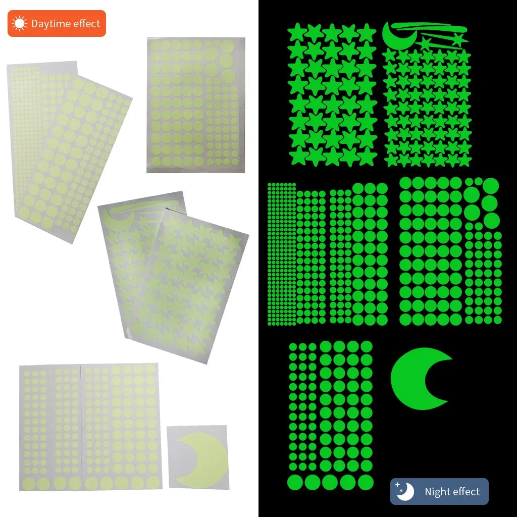 stickers muraux lumineux étoiles lune vert fluo moderne adhésifs chambre enfants 10 feuilles lune