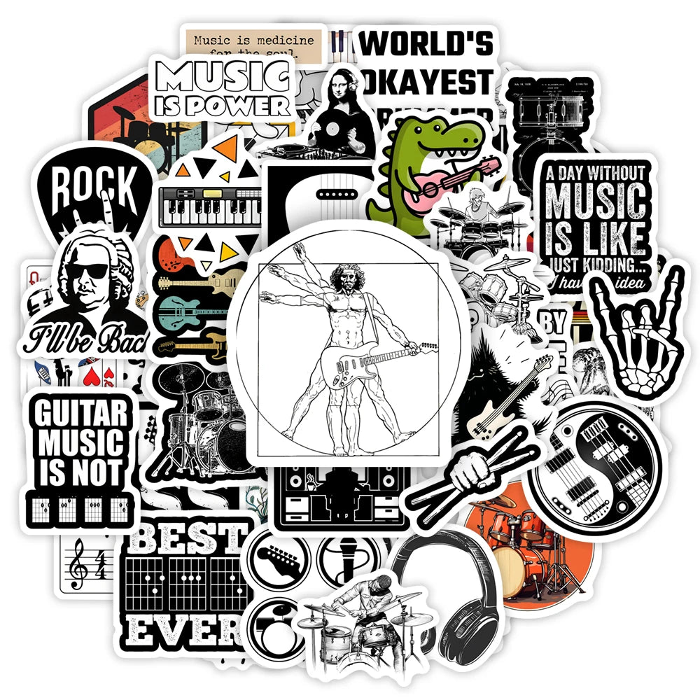 sticker musical vinyle waterproof jazz rock animal lettres instruments graphiques