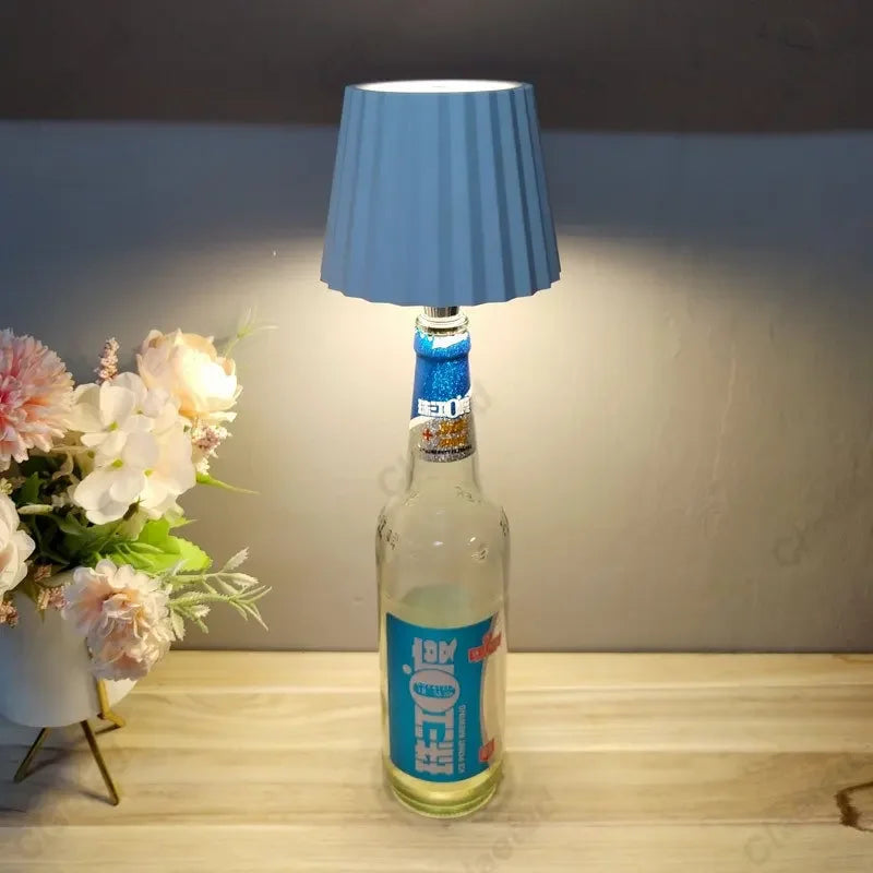 lampe table moderne bleu noir blanc rayures verticales abat jour base rechargeable led 5w