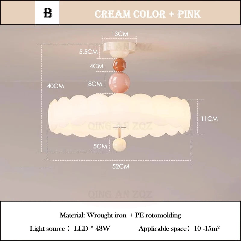 lampe suspendue rose clair nuage texture minimaliste vis fixation base abatjour ampoule led chambre
