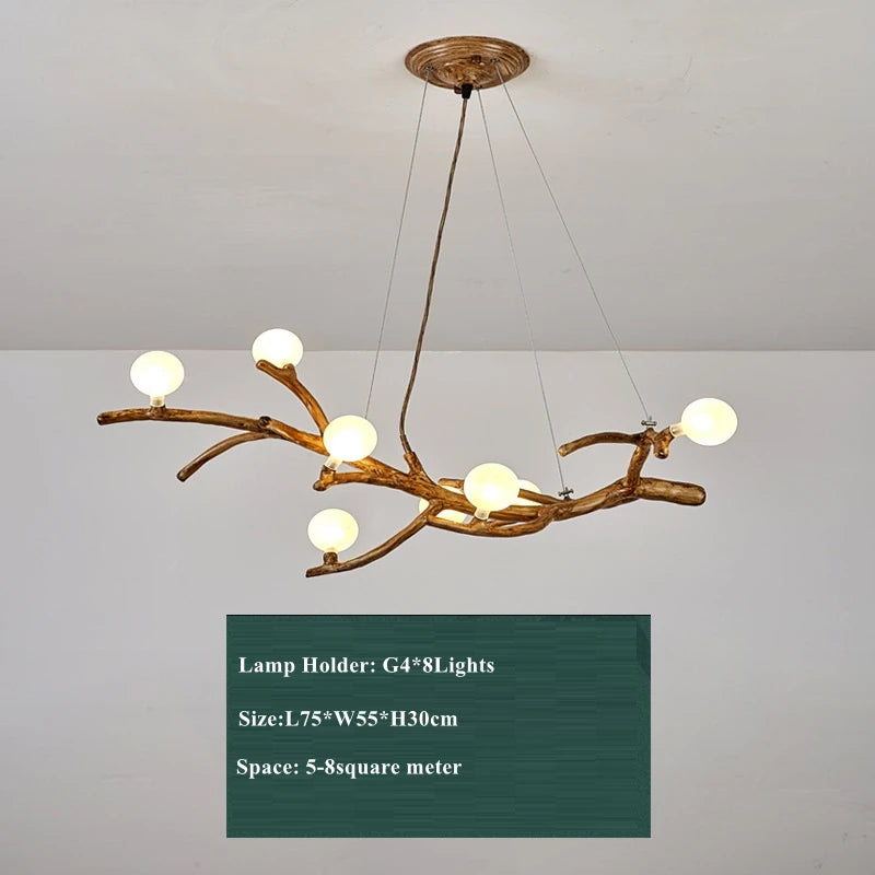 suspension lumineuse moderne branchies naturelles boules translucides marron clair blanc