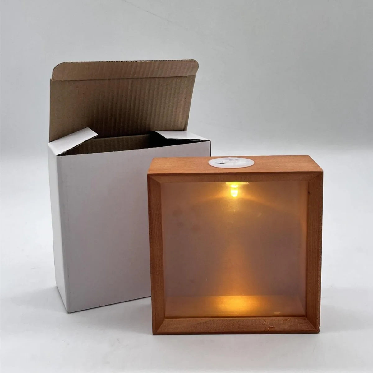 boîte lumineuse transparente moderne bois naturel blanc câble usb 26cm 13cm 6cm