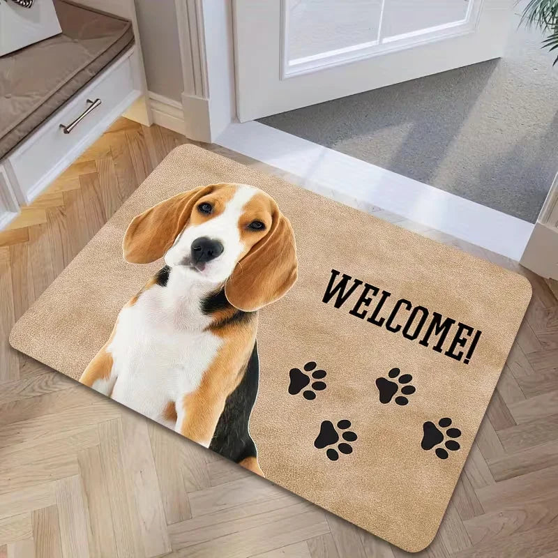tapis d'entrée moderne antidérapant imprimé chat bienvenue extérieur marron clair beige noir gris