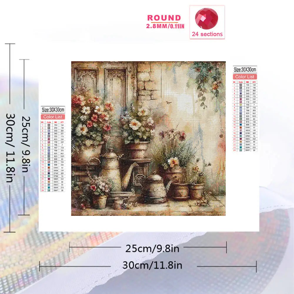 tableau diamant multicolore floral paysage champêtre broderie diy outils collage colorées 30x30cm opaque naïf