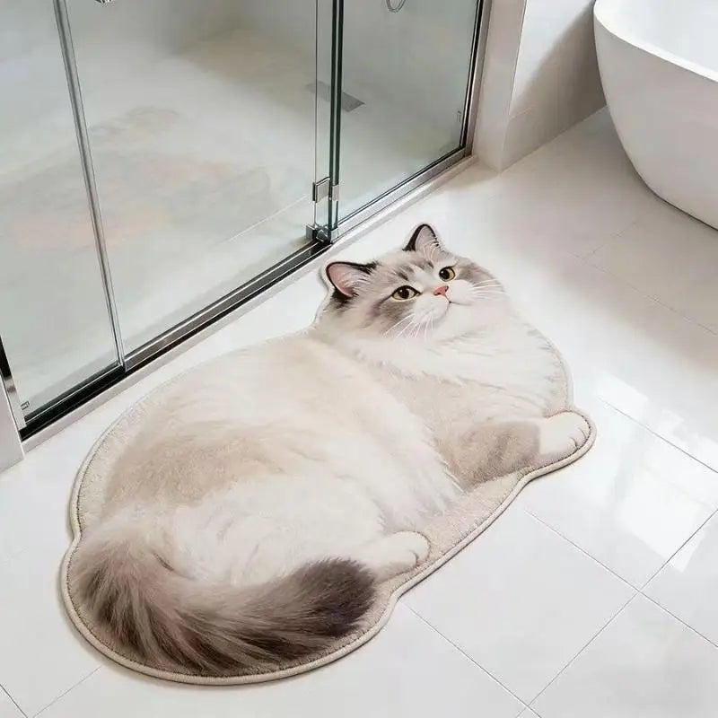 tapis sol noir blanc chat imprimé adhésif moderne absorption rapide PVC