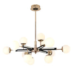 suspension lumineuse moderne or noir blanc sphères translucides structure métallique fixée lumière led