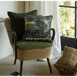 taies d'oreiller jacquard imprimées motif floral paysage vintage bleu vert beige respectueux environnement dimension