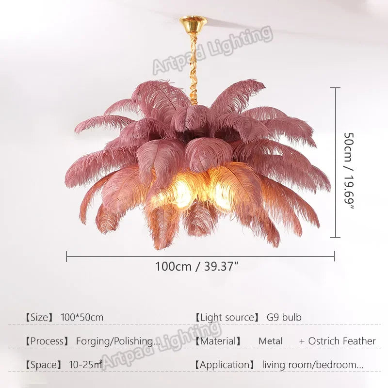 lustre led plumes rose blanc bleu moderne élégant tringle suspension chambre salon