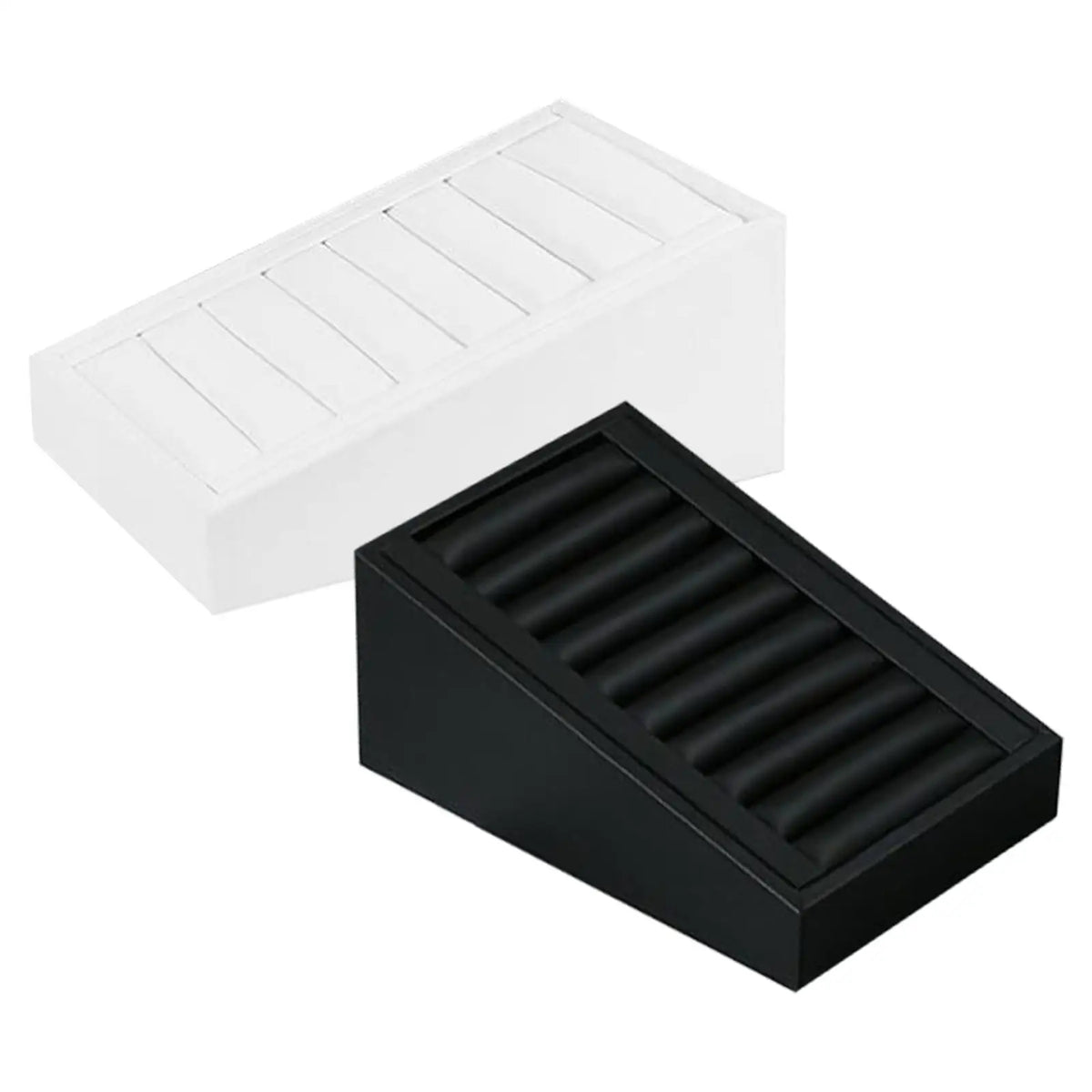 présentoir bijoux velours noir blanc moderne fentes rangement bague boucle d'oreille display organizer minimaliste