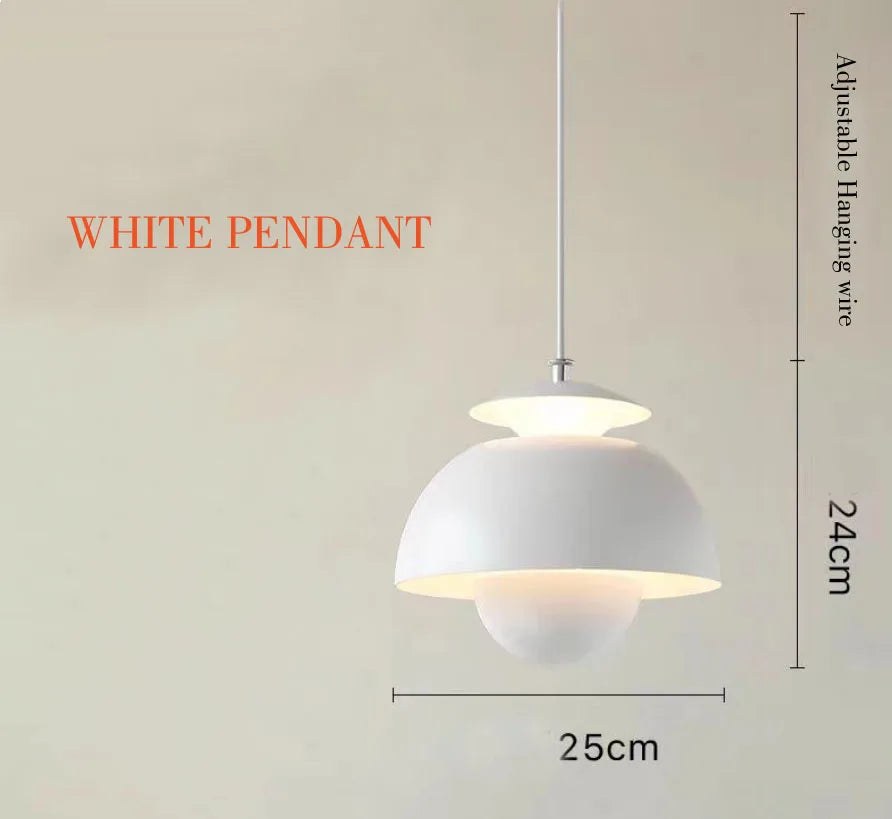 lumière suspendue moderne scandinave deux demi sphères concentriques salon chambre étude orange vert noir