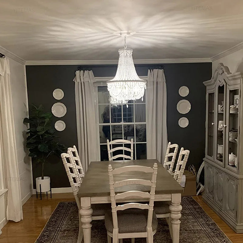 lustre vintage bois blanc suspension chambre salon bohème éclairage intérieur