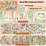 stickers paysage miniature dessin animé mignon personnages animaux scènes détaillées rose blanc vert bleu