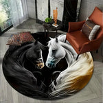 tapis rond chevaux yin yang noir blanc moderne salon chambre décoration polyester