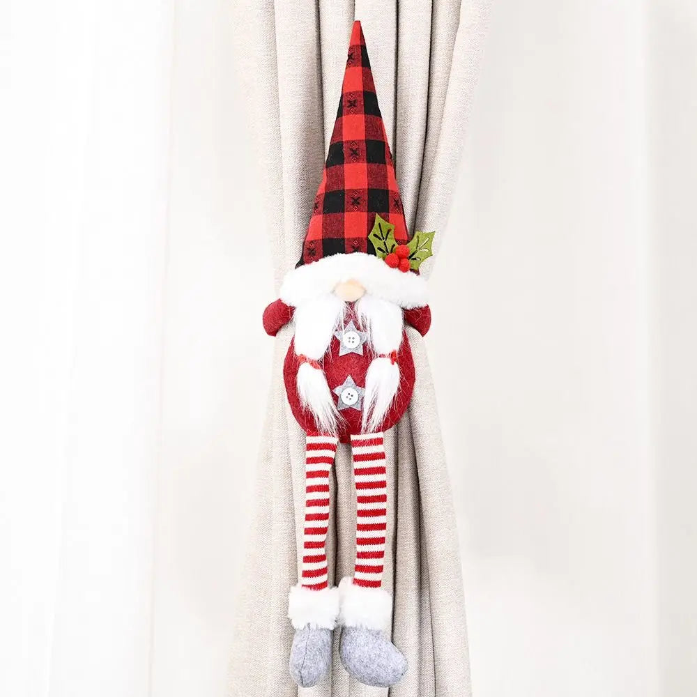 Boucle rideau noël gnome rouge noir blanc festif pompons boutons festive