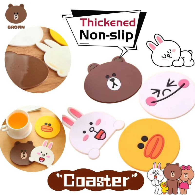 coasters silicones dessins animés personnages cartoona bears rabbits ducks mignons