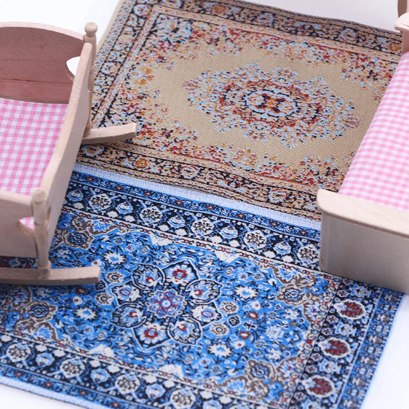 tapis ornements floraux motifs géométriques rouge beige bleu rose vert classique traditionnel miniature