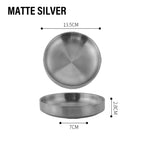 assiettes rondes inox lisses modernes argent doré sauces snacks transparentes maison restaurant