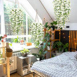 guirlande artificielle fleurs fines feuilles vertes moderne décoration extérieure vigne accrochée blanc vert