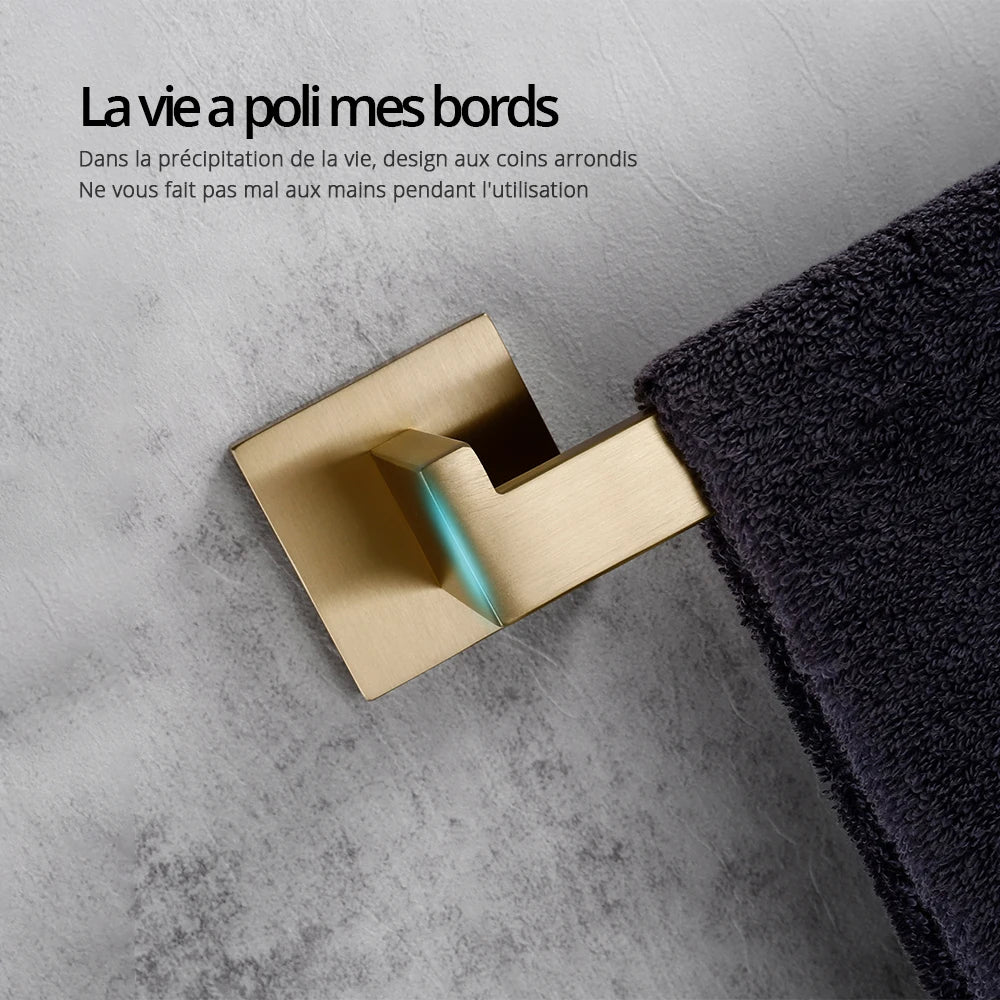 porte serviette mural salle bain moderne doré mat acier inoxydable fixation vis murale