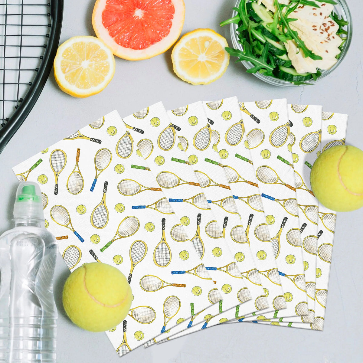 serviettes jetables tennis raquettes balles moderne blanc vert bleu doré pack 40 pièces