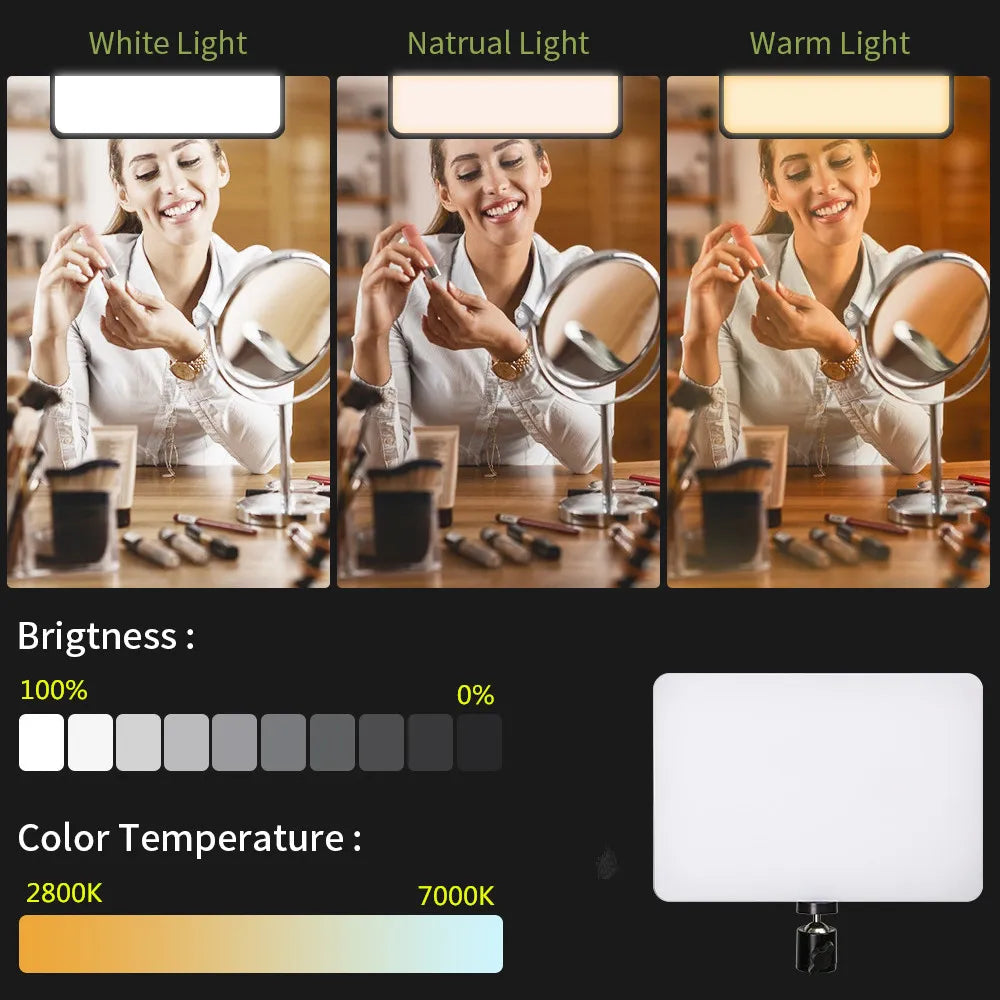 lampe led photo noir modulaire trépied réglable 12 pouces cct 2800k 9000k cdi 100
